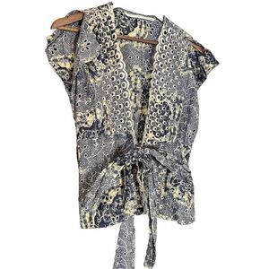 Twelfth Street Cynthia Vincent Wrap Top Blouse Eyelet Details Boho M Cottagecore